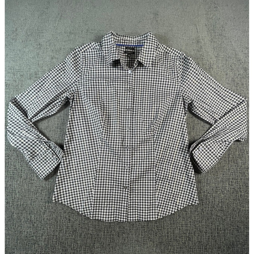 Talbots Womens 4 Black White Gingham Gold Metallic Wrinkle Resistant Shirt